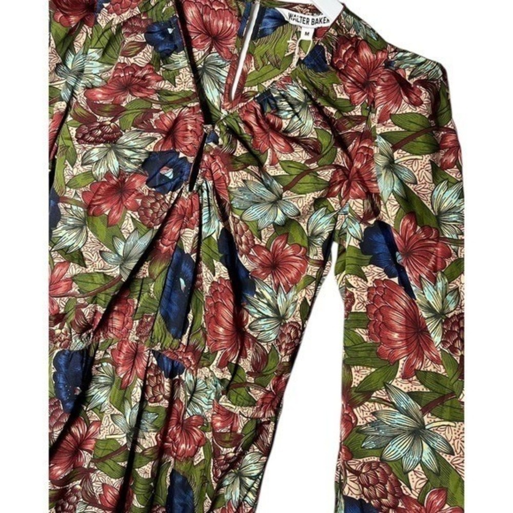 Walter Baker Red Blue Floral Puff Sleeve Holiday Party Midi Dress Women's M NWT - Picture 6 of 9